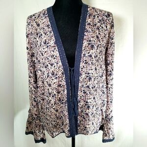 Nalini Navy and Pink with Gold Shimmer Open Front w/Tie Closure One Sz Fits All